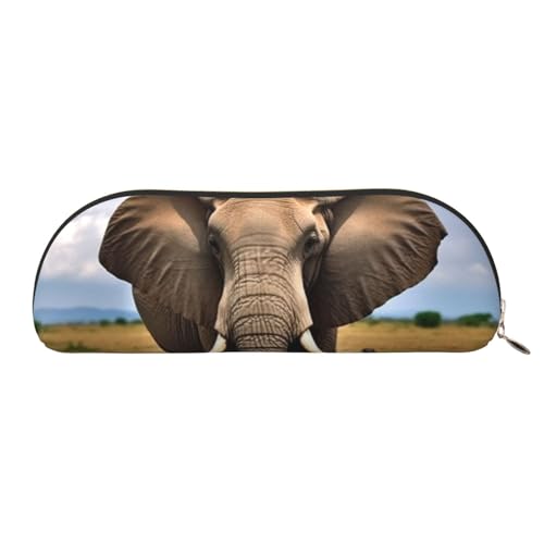 QGGHNISD Halbrunder Organizer mit afrikanischen Wildtieren, Elefant, kompakte und tragbare Leder-Kosmetiktasche mit Metallreißverschluss, geeignet für Studenten oder Büro von QGGHNISD