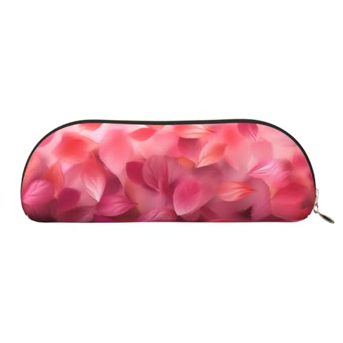 QGGHNISD Halbrunder Organizer mit bunten Blumen – kompakte und tragbare Kosmetiktasche aus Leder mit Metallreißverschluss, geeignet für Studenten oder Büro, Rosa Blütenblätter, Einheitsgröße, von QGGHNISD