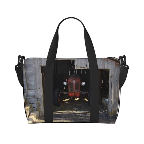 QGGHNISD Heart Tree Crossbody Reisetasche – Wasserabweisende Handgepäck-Handtasche, große Kapazität Turnbeutel, Alte Holzscheune mit verrostetem Traktor, Einheitsgröße von QGGHNISD