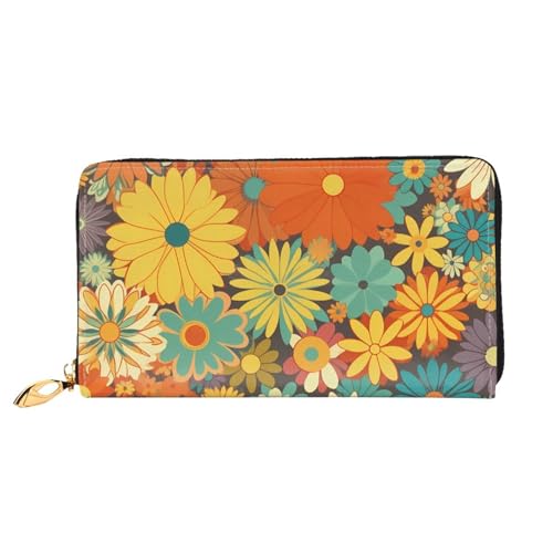 QGGHNISD Hedgehog Geldbörse Damen Lang Leder Geldbörse mit Reißverschluss Kartenfächer Bargeldfach Clutch Geldbörse, Blumenmuster, Einheitsgröße von QGGHNISD