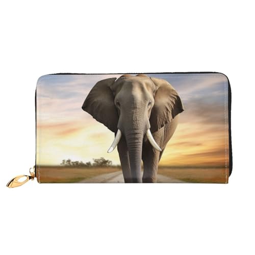 QGGHNISD Hedgehog Geldbörse Damen Lang Leder Geldbörse mit Reißverschluss Kartenfächer Bargeldfach Clutch Geldbörse, Elefant Walking, Einheitsgröße von QGGHNISD