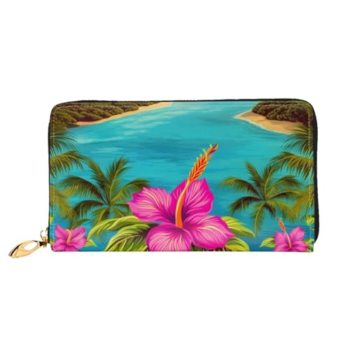 QGGHNISD Hedgehog Geldbörse Damen Lang Leder Geldbörse mit Reißverschluss Kartenfächer Bargeldfach Clutch Geldbörse, Hello Hawaii, Einheitsgröße von QGGHNISD