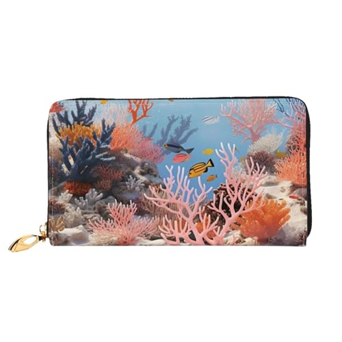 QGGHNISD Hedgehog Geldbörse Damen Lang Leder Geldbörse mit Reißverschluss Kartenfächer Bargeldfach Clutch Geldbörse, Korallenriff, Einheitsgröße von QGGHNISD