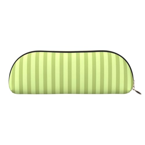 QGGHNISD Klassisch grün gestreifter halbrunder Organizer – kompakte und tragbare Kosmetiktasche aus Leder mit Metallreißverschluss Stifttasche, geeignet für Studenten oder Büro von QGGHNISD