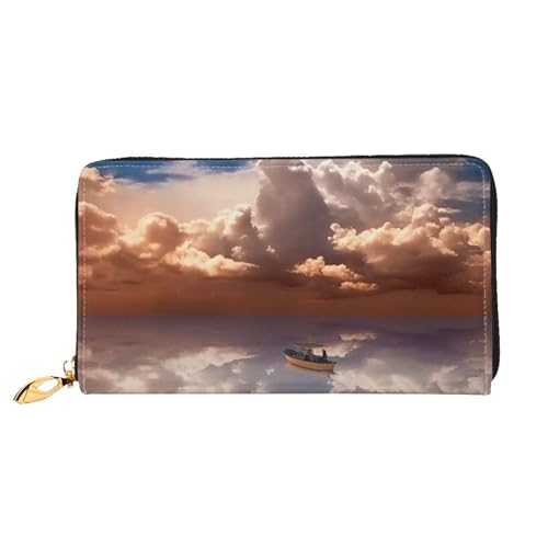 QGGHNISD LEMON Damen Lange Leder Geldbörse mit Reißverschluss Kartenfächer Bargeldfach Clutch Geldbörse, Boot & Cloud, Einheitsgröße von QGGHNISD