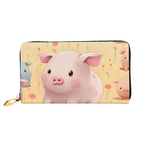 QGGHNISD LEMON Damen Lange Leder Geldbörse mit Reißverschluss Kartenfächer Bargeldfach Clutch Geldbörse, Buntes süßes Schwein, Einheitsgröße von QGGHNISD