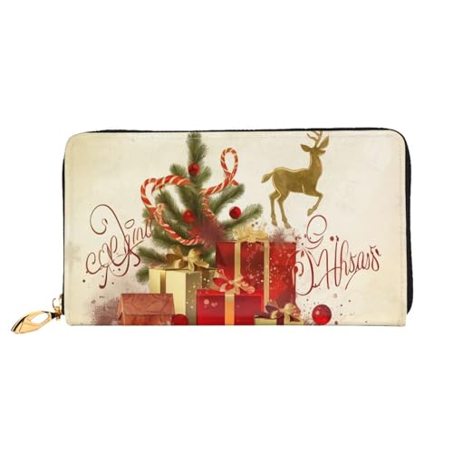 QGGHNISD LEMON Damen Lange Leder Geldbörse mit Reißverschluss Kartenfächer Bargeldfach Clutch Geldbörse, Frohe Weihnachten2, Einheitsgröße von QGGHNISD