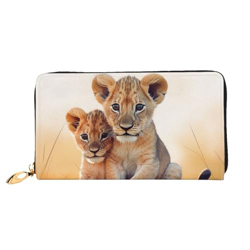 QGGHNISD LEMON Damen Lange Leder Geldbörse mit Reißverschluss Kartenfächer Bargeldfach Clutch Geldbörse, Kleiner Löwe, Einheitsgröße von QGGHNISD