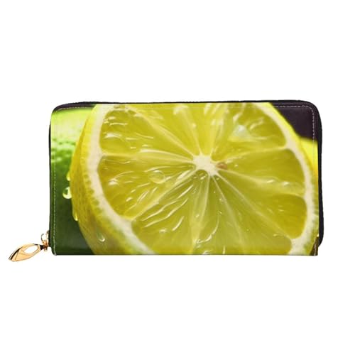 QGGHNISD LEMON Damen Lange Leder Geldbörse mit Reißverschluss Kartenfächer Bargeldfach Clutch Geldbörse, zitronengelb, Einheitsgröße von QGGHNISD