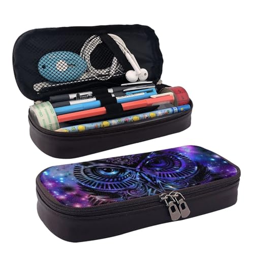 QGGHNISD Labrador Retriever Federmäppchen aus Leder, große Kapazität, langlebig, Federmäppchen, Schüler-Schreibwaren-Tasche, geeignet für Schreibwaren/Kosmetik/kleine Gegenstände, Violettfarbene Eule von QGGHNISD