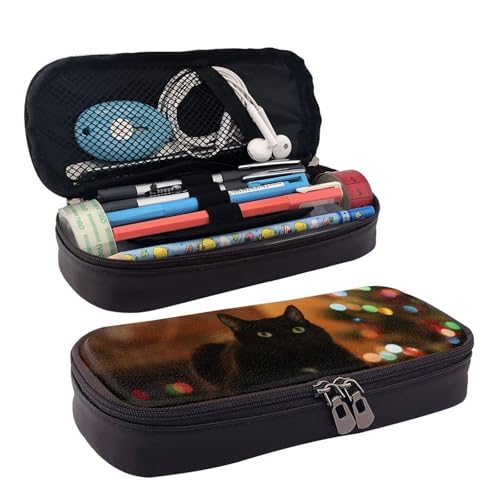 QGGHNISD Labrador Retriever Federmäppchen aus Leder, große Kapazität, langlebig, Federmäppchen, Schüler-Schreibwaren-Tasche, geeignet für Schreibwaren/Kosmetik/kleine Gegenstände, Schwarze von QGGHNISD