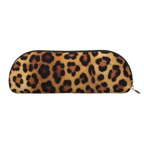 QGGHNISD Leopard Skin Halbrunder Organizer - Kompakte und tragbare Kosmetiktasche aus Leder mit Metallreißverschluss Stifttasche, geeignet für Studenten oder Büro von QGGHNISD