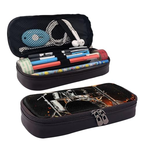 QGGHNISD Lila Elegante Pfingstrose Blume Leder Federmäppchen Große Kapazität Langlebig Bleistift Box Student Schreibwaren Tasche Geeignet für Schreibwaren/Kosmetik/Kleinigkeiten, Drummer von QGGHNISD