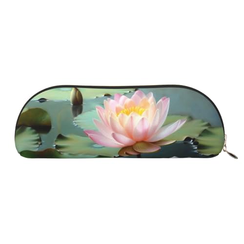QGGHNISD Lotus Flower Painting Halbrunder Organizer - Kompakte und tragbare Kosmetiktasche aus Leder mit Metallreißverschluss Stifttasche, geeignet für Studenten oder Büro von QGGHNISD