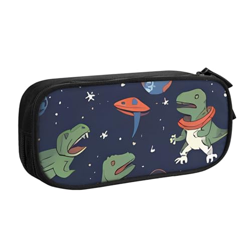 QGGHNISD Lustiges Federmäppchen mit Astronauten-Dinosaurier-Rakete, großes Fassungsvermögen, doppellagig, mit Trennwand, Schreibwaren-Tasche, Reißverschluss, niedlich, bedruckte Kosmetiktasche für von QGGHNISD
