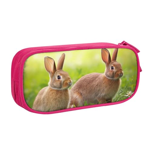 QGGHNISD Lustiges Kaninchen-Federmäppchen, großes Fassungsvermögen, doppellagig, mit Trennwand, Schreibwaren-Tasche, Reißverschluss, niedlich, bedruckt, Kosmetiktasche für Schule, Büro, Reisen, rose von QGGHNISD