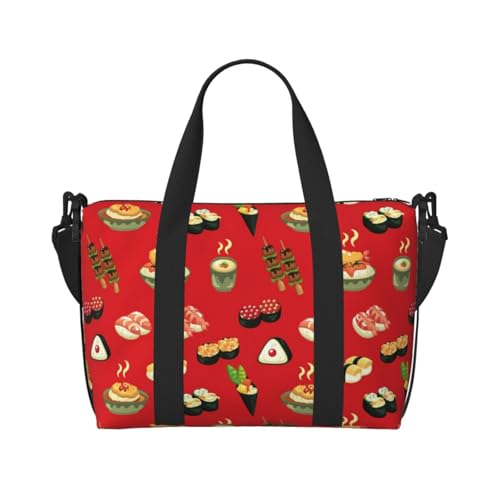 QGGHNISD Niedliche Baby-Hippos-Umhängetasche, wasserabweisend, Handgepäck-Handtasche, große Kapazität, Turnbeutel, Japanisches Lebensmittelmuster, Einheitsgröße von QGGHNISD