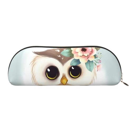 QGGHNISD Niedliche Eule mit Blumen, halbrunder Organizer, kompakte und tragbare Kosmetiktasche aus Leder mit Metallreißverschluss, Stifttasche, geeignet für Studenten oder Bürogebrauch von QGGHNISD