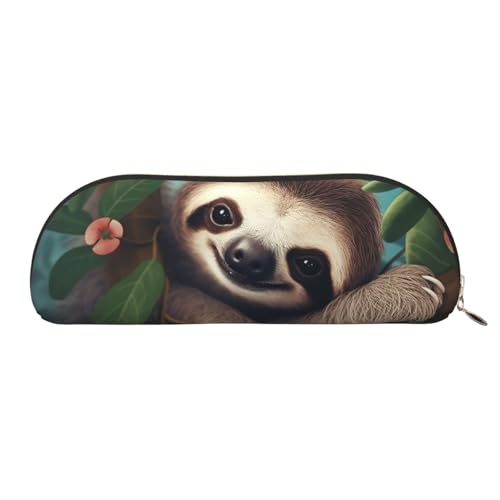 QGGHNISD Niedlicher Faultier Halbrunder Organizer - Kompakte und tragbare Kosmetiktasche aus Leder mit Metallreißverschluss Stifttasche, geeignet für Studenten oder Bürogebrauch von QGGHNISD