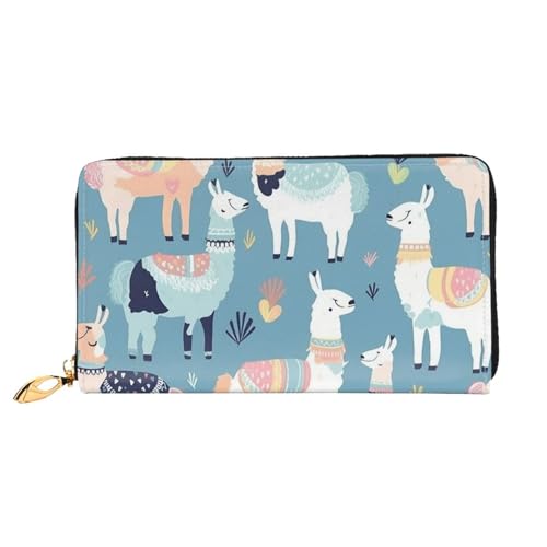 QGGHNISD Niedlicher Hund mit Brille Damen Lange Leder Geldbörse mit Reißverschluss Kartenfächer Bargeldfach Clutch Geldbörse, Lama-Cartoon-Muster., Einheitsgröße von QGGHNISD
