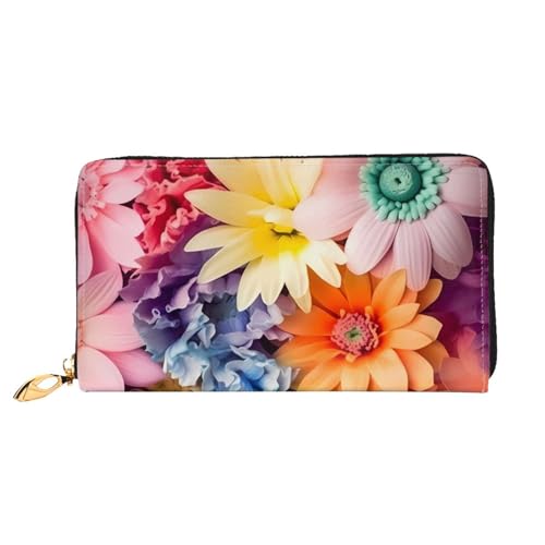 QGGHNISD Niedlicher Hund mit Brille Damen Lange Leder Geldbörse mit Reißverschluss Kartenfächer Bargeldfach Clutch Geldbörse, Mehrfarbiges Blumenmuster, Einheitsgröße von QGGHNISD