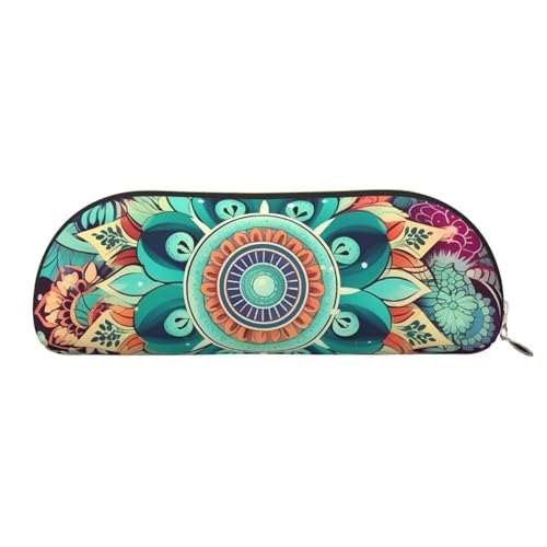 QGGHNISD Niedlicher Schnauzer Halbrunder Organizer - Kompakte und tragbare Kosmetiktasche aus Leder mit Metallreißverschluss Stifttasche, geeignet für Studenten oder Büro, Farbe: Blumen., von QGGHNISD