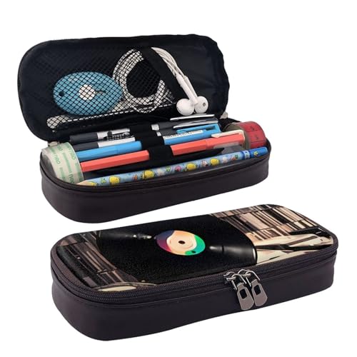 QGGHNISD Niedlicher Tiger Leder-Federmäppchen, große Kapazität, langlebige Stiftebox, Schüler-Schreibwaren-Tasche, geeignet für Schreibwaren/Kosmetik/kleine Gegenstände, Vinyl-Schallplatten von QGGHNISD