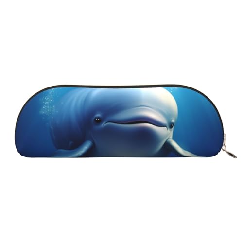 QGGHNISD Niedlicher Wal Halbrunder Organizer - Kompakte und tragbare Kosmetiktasche aus Leder mit Metallreißverschluss Stifttasche, geeignet für Studenten oder Bürogebrauch von QGGHNISD