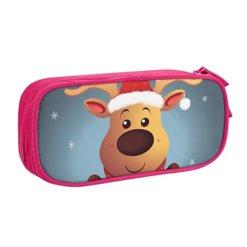 QGGHNISD Niedliches Weihnachts-Federmäppchen mit Rentier-Motiv, großes Fassungsvermögen, doppellagig, mit Trennwand, Schreibwarentasche, Reißverschluss, niedlich bedruckte Kosmetiktasche für Schule von QGGHNISD