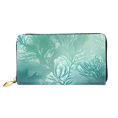 QGGHNISD Night London Damen Geldbörse Tower Bridge Leder Lang mit Reißverschluss Kartenfächer Bargeldfach Clutch Geldbörse, Grünes Meerblaues Seetang, Einheitsgröße von QGGHNISD