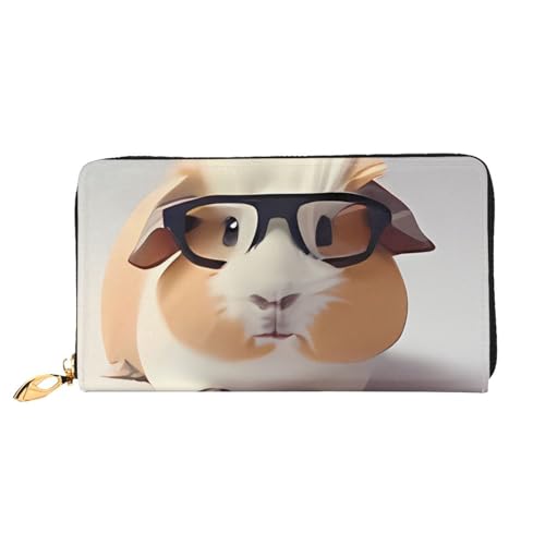 QGGHNISD Night London Damen Geldbörse Tower Bridge Leder Lang mit Reißverschluss Kartenfächer Bargeldfach Clutch Geldbörse, Meerschweinchen mit Brille, Einheitsgröße von QGGHNISD
