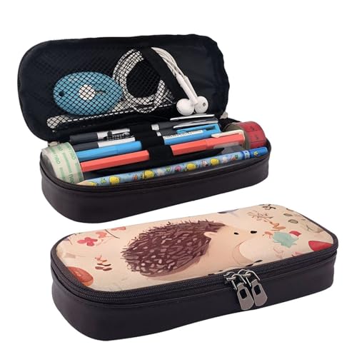 QGGHNISD Night London Tower Bridge Leder-Federmäppchen, große Kapazität, langlebige Stiftebox, Schüler-Schreibwaren-Tasche, geeignet für Schreibwaren/Kosmetik/Kleinigkeiten, Hübscher Igel von QGGHNISD