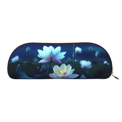 QGGHNISD Night Lotus Flowers Halbrunder Organizer - Kompakte und tragbare Kosmetiktasche aus Leder mit Metallreißverschluss Stifttasche, geeignet für Studenten oder Büro, Nacht-Lotusblumen, von QGGHNISD