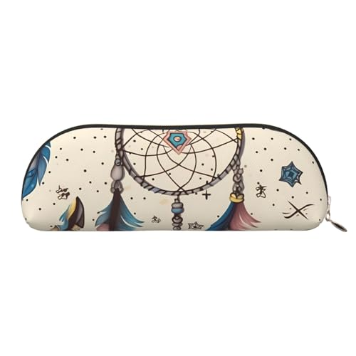 QGGHNISD Night Lotus Flowers Halbrunder Organizer - Kompakte und tragbare Kosmetiktasche aus Leder mit Metallreißverschluss Stifttasche, geeignet für Studenten oder Büro, Traumfänger und Mond, von QGGHNISD