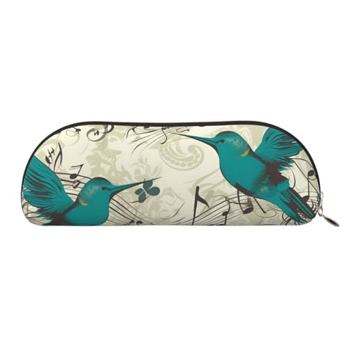 QGGHNISD Owls On A Branch Half Round Organizer - Compact and Portable Leather Cosmetic Bag with Metal Zip Pen Pouch, Suitable for Students Or Office Use, Musiknoten mit Vögeln, Blaugrün, von QGGHNISD