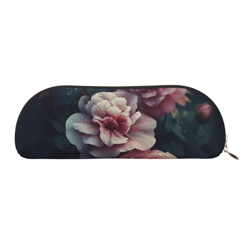 QGGHNISD Pink Peach1 Halbrunder Organizer - Kompakte und tragbare Kosmetiktasche aus Leder mit Metallreißverschluss Stifttasche, geeignet für Studenten oder Büro, blumenmuster, Einheitsgröße, von QGGHNISD