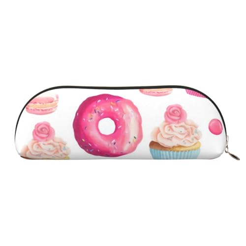 QGGHNISD Pink und Cupcake Halbrunder Organizer - Kompakte und tragbare Kosmetiktasche aus Leder mit Metallreißverschluss Stifttasche, geeignet für Studenten oder Büro von QGGHNISD