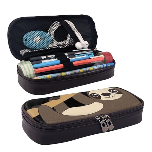 QGGHNISD Rasen und Garten Leder Federmäppchen Große Kapazität Langlebige Bleistiftbox Student Schreibwaren Tasche Geeignet für Schreibwaren/Kosmetik/Kleinigkeiten, Faultier, Einheitsgröße von QGGHNISD