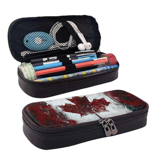 QGGHNISD Rasen und Garten Leder Federmäppchen Große Kapazität Langlebige Bleistiftbox Student Schreibwaren Tasche Geeignet für Schreibwaren/Kosmetik/Kleinigkeiten, Flagge Kanadas, Einheitsgröße von QGGHNISD