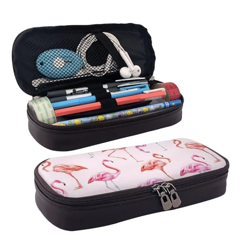 QGGHNISD Rasen und Garten Leder Federmäppchen Große Kapazität Langlebige Bleistiftbox Student Schreibwaren Tasche Geeignet für Schreibwaren/Kosmetik/Kleinigkeiten, Flamingo, Einheitsgröße von QGGHNISD