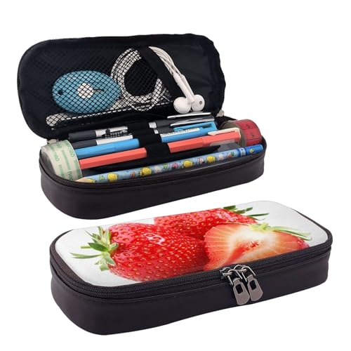 QGGHNISD Rasen und Garten Leder Federmäppchen Große Kapazität Langlebige Bleistiftbox Student Schreibwaren Tasche Geeignet für Schreibwaren/Kosmetik/Kleinigkeiten, Fresh Strawberry, Einheitsgröße von QGGHNISD