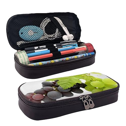 QGGHNISD Rasen und Garten Leder Federmäppchen Große Kapazität Langlebige Bleistiftbox Student Schreibwaren Tasche Geeignet für Schreibwaren/Kosmetik/Kleinigkeiten, grape, Einheitsgröße, Kosmetikkoffer von QGGHNISD