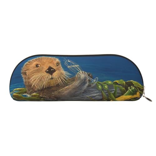 QGGHNISD Süßigkeiten- und Süßigkeiten-Halbrund-Organizer - Kompakte und tragbare Kosmetiktasche aus Leder mit Metallreißverschluss Stifttasche, geeignet für Studenten oder Bürogebrauch, otter, von QGGHNISD