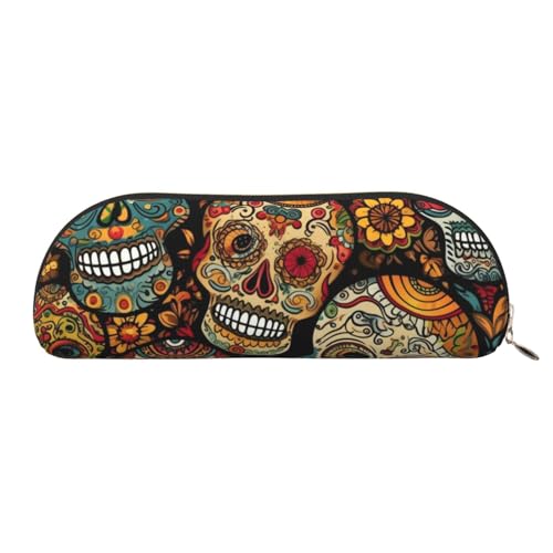 QGGHNISD Sugar Skulls Print Halbrunder Organizer - Kompakte und tragbare Kosmetiktasche aus Leder mit Metallreißverschluss Stifttasche, geeignet für Studenten oder Büro von QGGHNISD