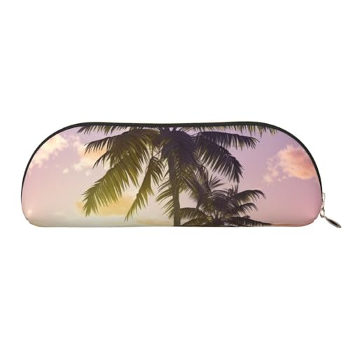 QGGHNISD Summer Palm Tree Halbrunder Organizer - Kompakte und tragbare Kosmetiktasche aus Leder mit Metallreißverschluss Stifttasche, geeignet für Studenten oder Büro von QGGHNISD