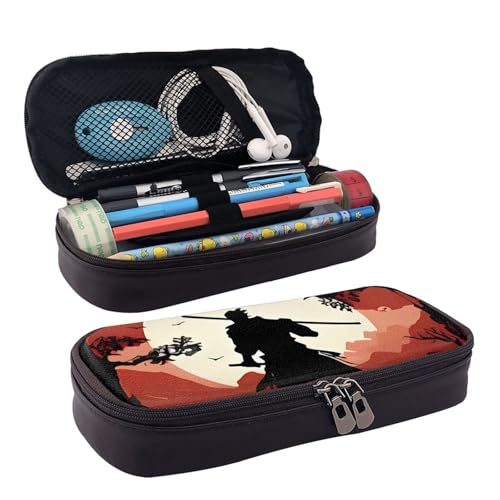 QGGHNISD Tiger Stripes Orange Leder Federmäppchen Große Kapazität Langlebig Bleistift Box Student Schreibwaren Tasche Geeignet für Schreibwaren/Kosmetik/Kleinigkeiten, Samurai, Einheitsgröße von QGGHNISD