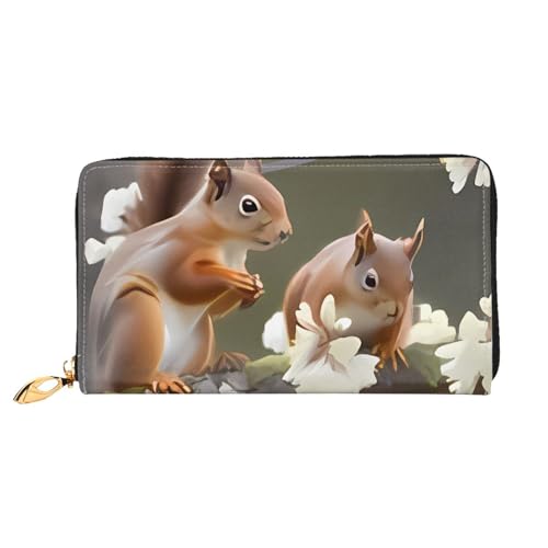 QGGHNISD Two Lions Damen Geldbörse Lang Leder Geldbörse mit Reißverschluss Kartenfächer Bargeldfach Clutch Geldbörse, Eichhörnchen, Einheitsgröße von QGGHNISD