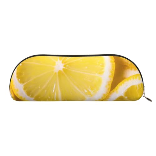 QGGHNISD Yellow Lemon Halbrunder Organizer - Kompakte und tragbare Kosmetiktasche aus Leder mit Metallreißverschluss Stifttasche, geeignet für Studenten oder Büro von QGGHNISD