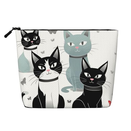 Sparrow Birds Sing Kosmetiktasche für Damen - Tragbarer Reiseorganisator, Kulturbeutel mit Reißverschluss, Schwarze und weiße Katzen, Einheitsgröße von QGGHNISD