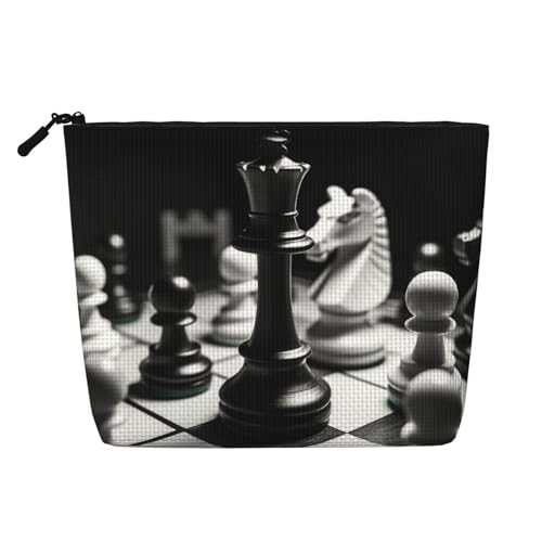 Süße Eule mit Blumen Kosmetiktasche für Damen - Tragbarer Reise-Organizer Kulturbeutel mit Reißverschluss, Schach in Schwarz und Weiß, Einheitsgröße von QGGHNISD